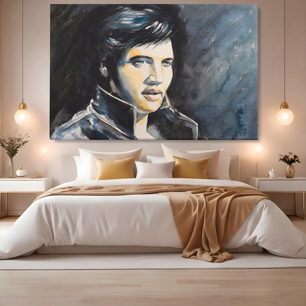 Tablou Canvas Premium LuxCanva® B1132, Regele Rock 'n' Roll-ului , Elvis Aaron Presley, Living, The King, Gospel, Memphis, Blues, Chitara, Culori Vibrante