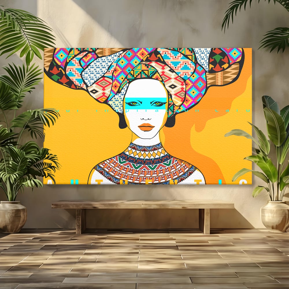 Tablou Canvas Premium LuxCanva® B1133, African Women , Femei, Living, Turban, Frumusete, Trib, Dormitor, Africa, Culori Vibrante