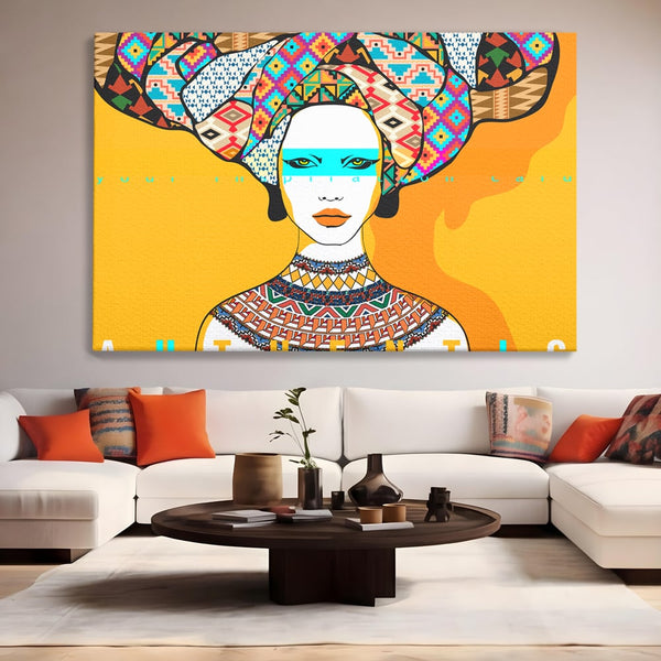 Tablou Canvas Premium LuxCanva® B1133, African Women , Femei, Living, Turban, Frumusete, Trib, Dormitor, Africa, Culori Vibrante