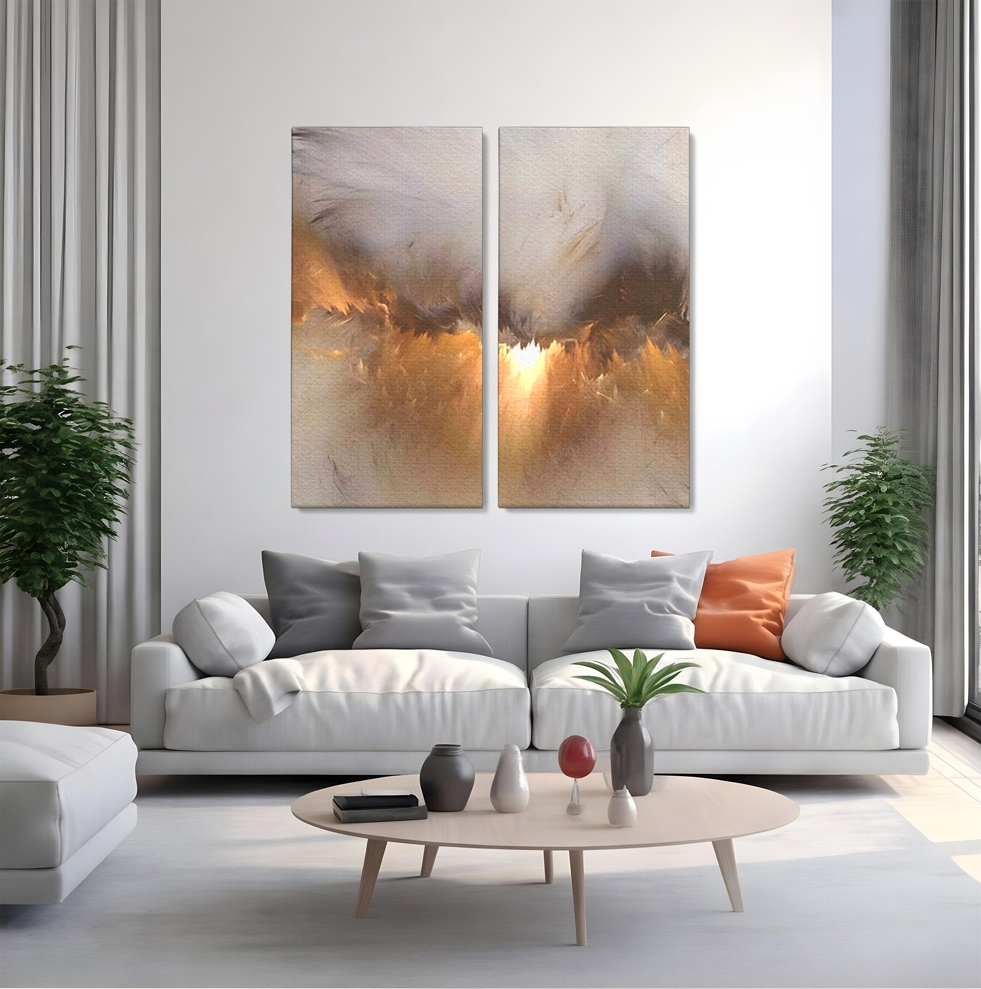Set 2 Tablouri Canvas Premium LuxCanva® B2-1082, Divina Lumina, Living, Abstract, Rasarit, Dormitor, Lumina, Liniste, Pace, Culori Vibrante