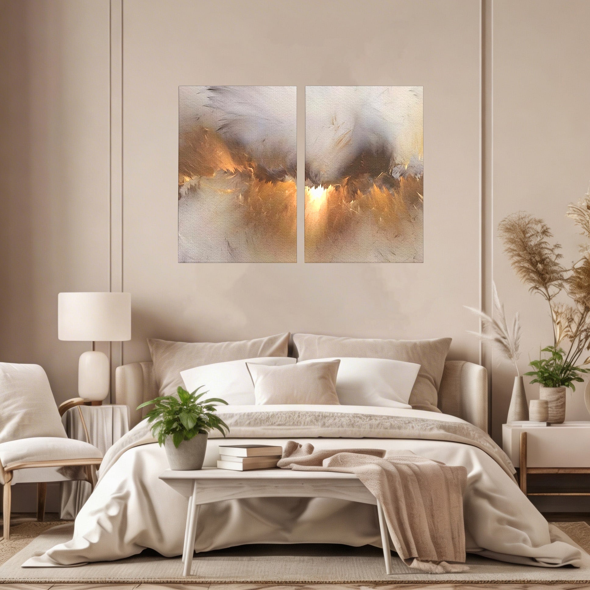 Set 2 Tablouri Canvas Premium LuxCanva® B2-1082, Divina Lumina, Living, Abstract, Rasarit, Dormitor, Lumina, Liniste, Pace, Culori Vibrante