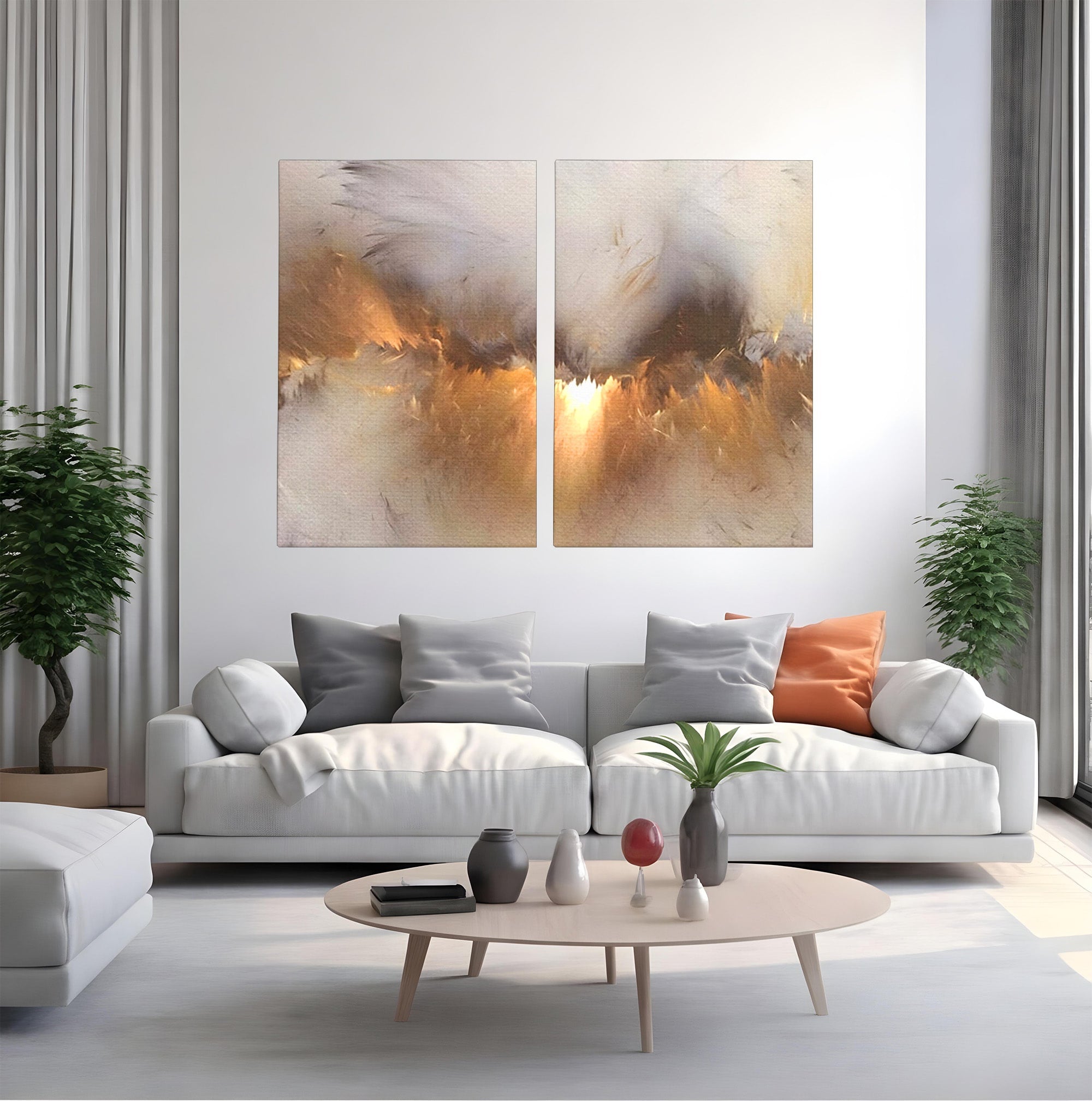 Set 2 Tablouri Canvas Premium LuxCanva® B2-1082, Divina Lumina, Living, Abstract, Rasarit, Dormitor, Lumina, Liniste, Pace, Culori Vibrante