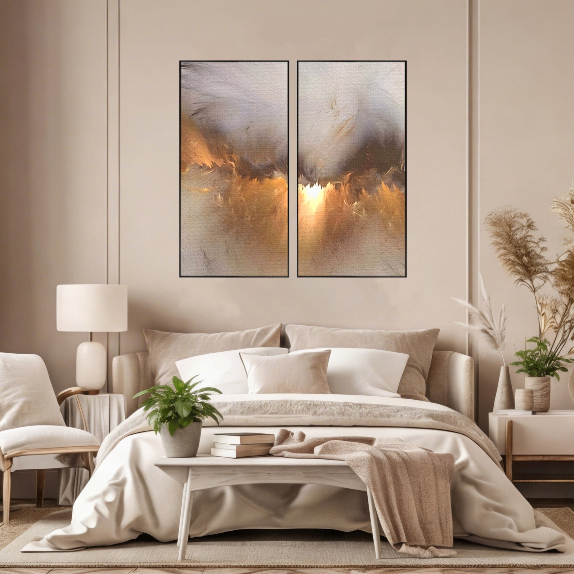 Set 2 Tablouri Canvas Premium LuxCanva® B2-1082, Divina Lumina, Living, Abstract, Rasarit, Dormitor, Lumina, Liniste, Pace, Culori Vibrante