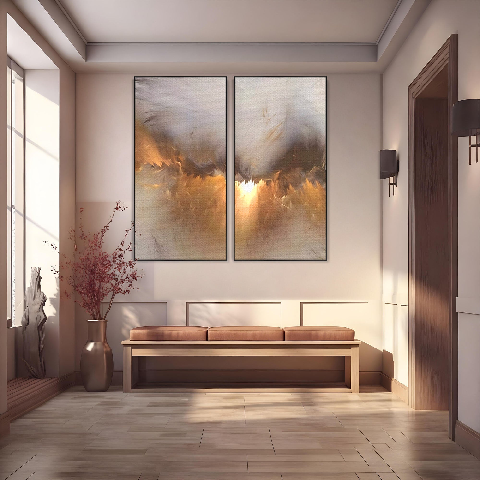 Set 2 Tablouri Canvas Premium LuxCanva® B2-1082, Divina Lumina, Living, Abstract, Rasarit, Dormitor, Lumina, Liniste, Pace, Culori Vibrante