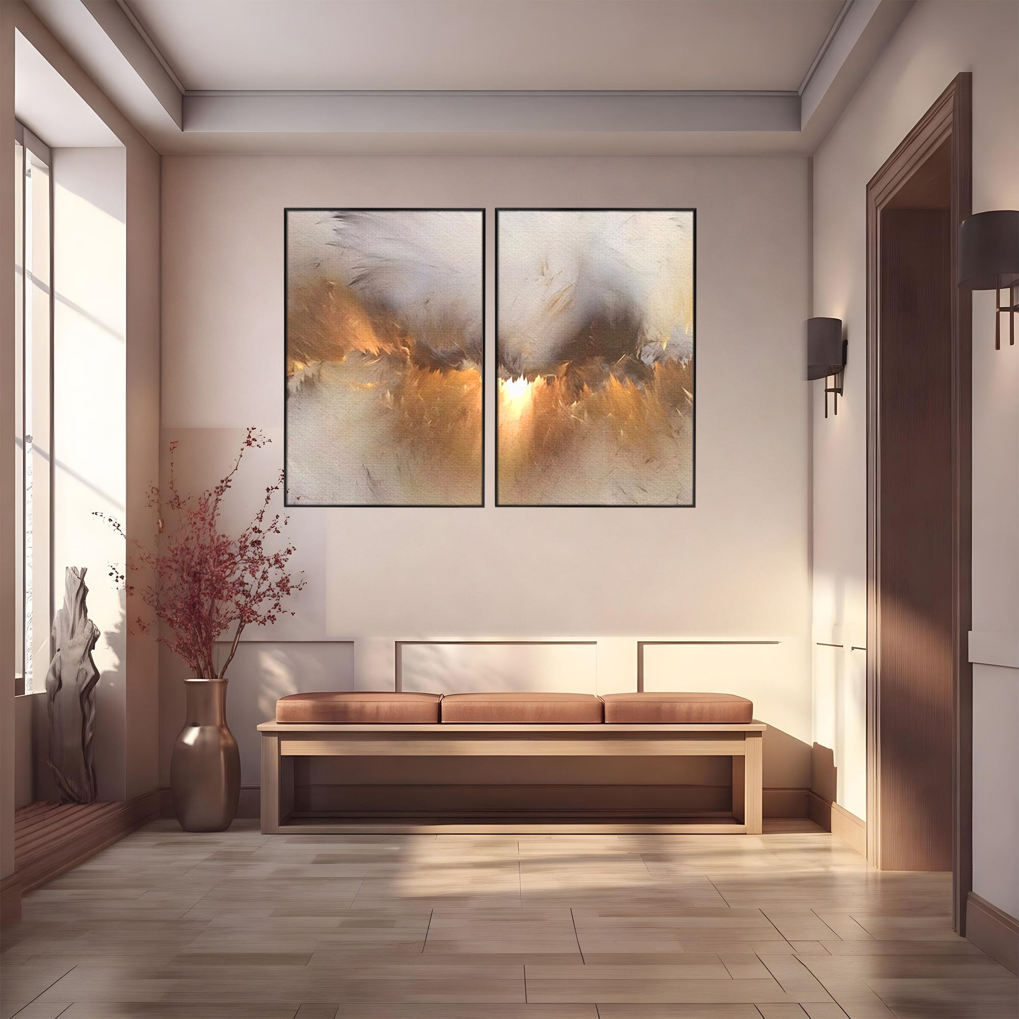 Set 2 Tablouri Canvas Premium LuxCanva® B2-1082, Divina Lumina, Living, Abstract, Rasarit, Dormitor, Lumina, Liniste, Pace, Culori Vibrante