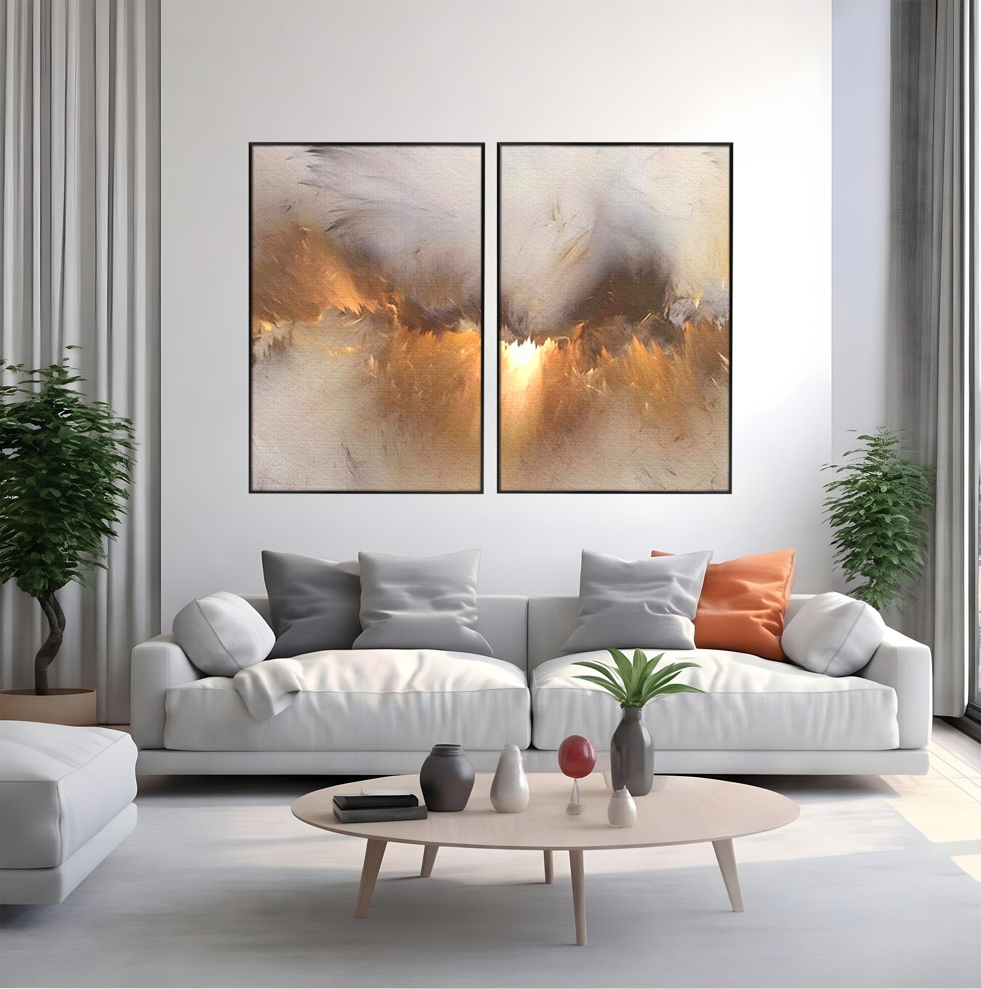 Set 2 Tablouri Canvas Premium LuxCanva® B2-1082, Divina Lumina, Living, Abstract, Rasarit, Dormitor, Lumina, Liniste, Pace, Culori Vibrante
