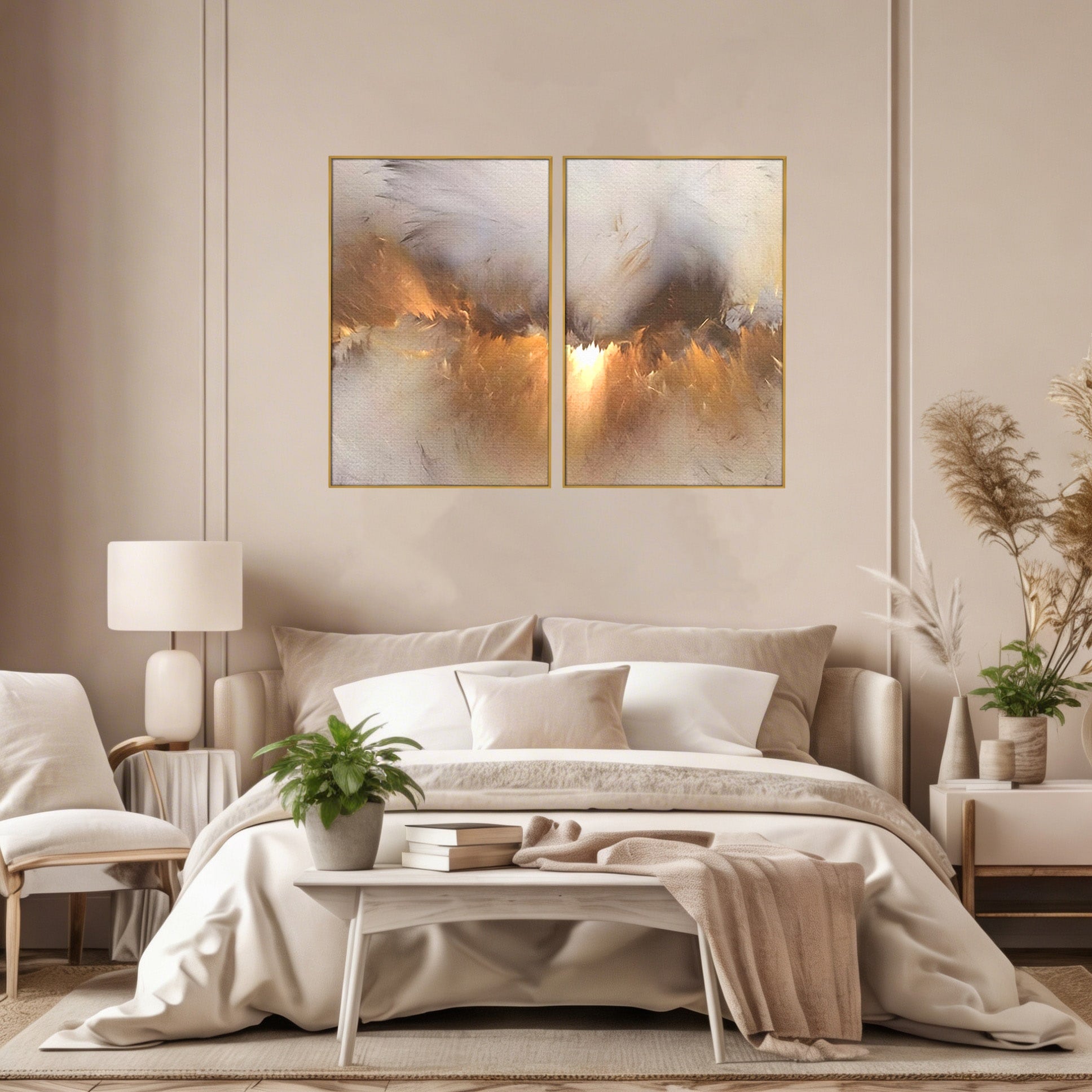 Set 2 Tablouri Canvas Premium LuxCanva® B2-1082, Divina Lumina, Living, Abstract, Rasarit, Dormitor, Lumina, Liniste, Pace, Culori Vibrante