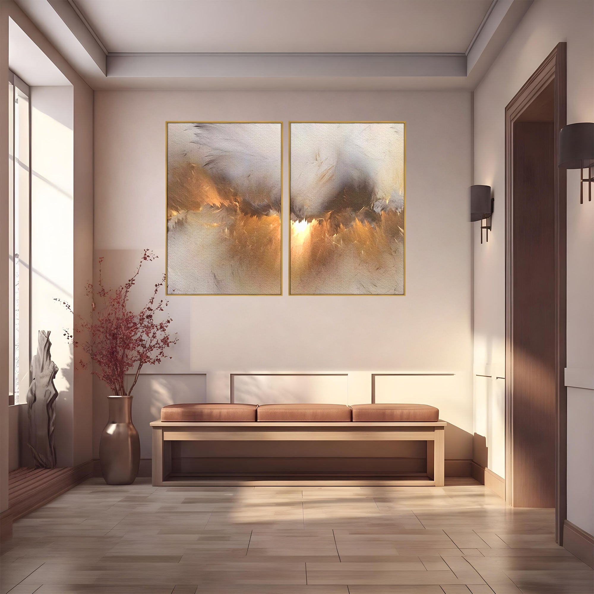 Set 2 Tablouri Canvas Premium LuxCanva® B2-1082, Divina Lumina, Living, Abstract, Rasarit, Dormitor, Lumina, Liniste, Pace, Culori Vibrante