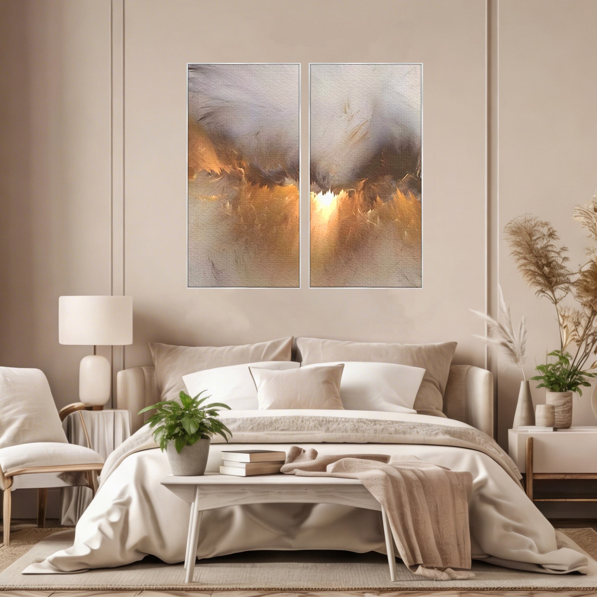 Set 2 Tablouri Canvas Premium LuxCanva® B2-1082, Divina Lumina, Living, Abstract, Rasarit, Dormitor, Lumina, Liniste, Pace, Culori Vibrante