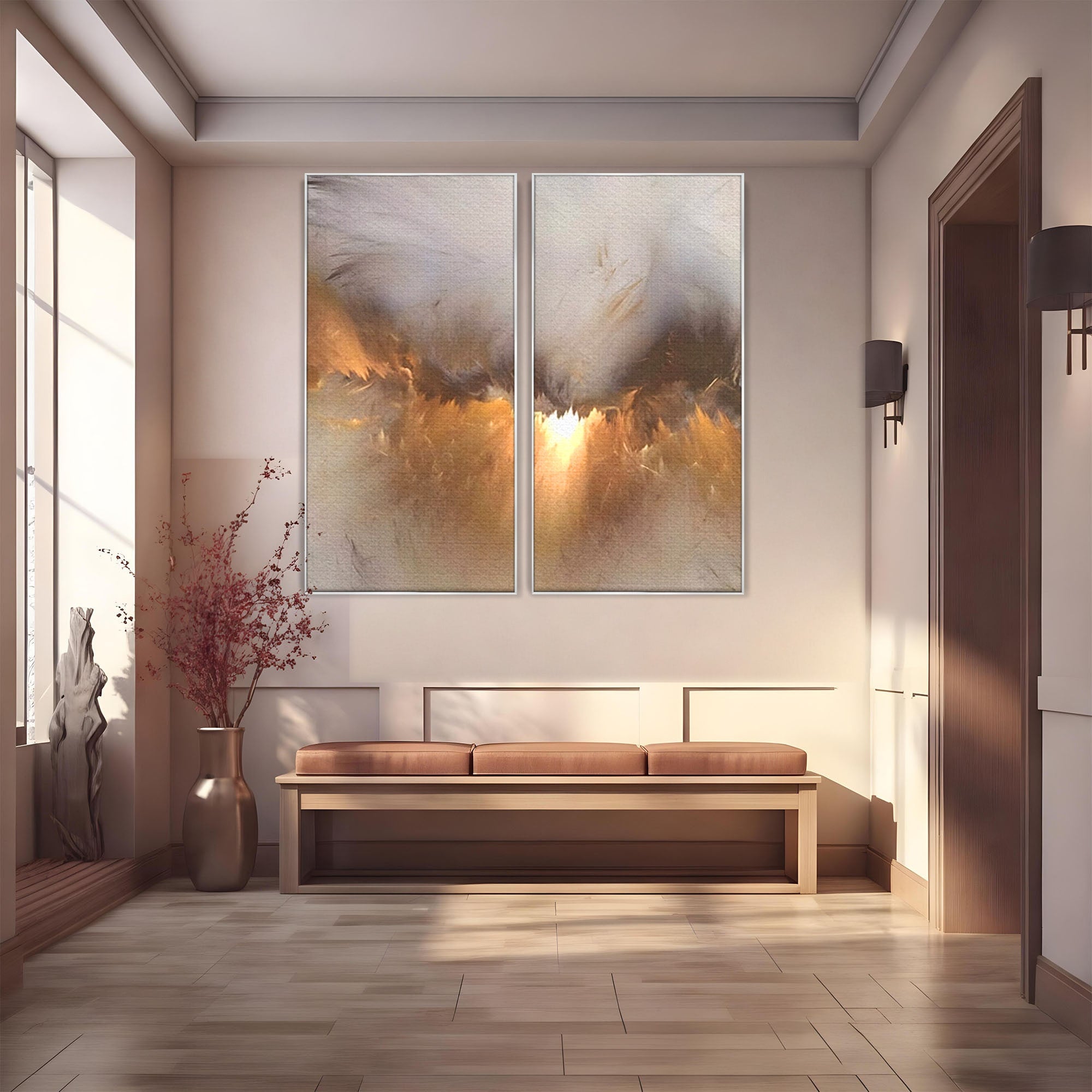 Set 2 Tablouri Canvas Premium LuxCanva® B2-1082, Divina Lumina, Living, Abstract, Rasarit, Dormitor, Lumina, Liniste, Pace, Culori Vibrante