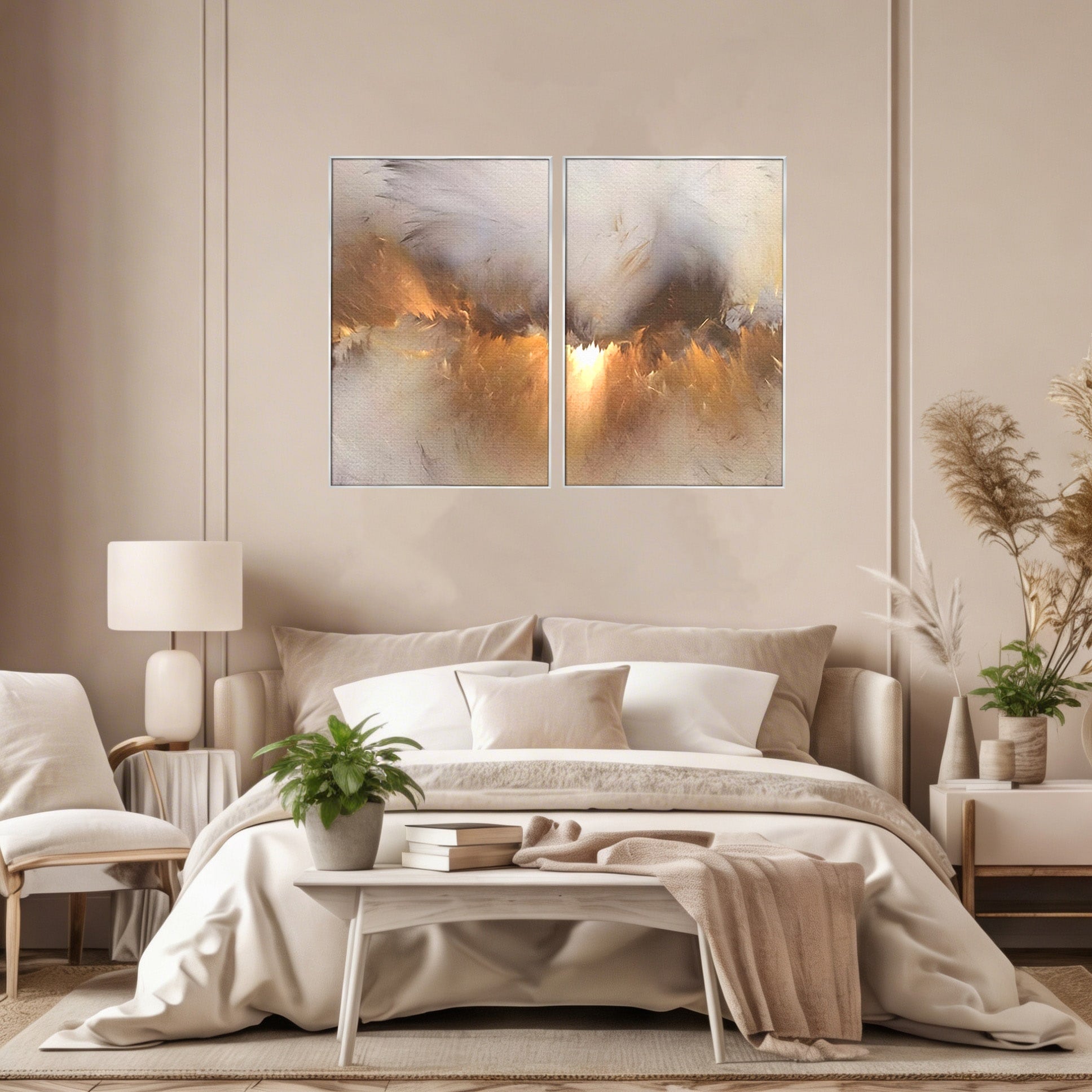 Set 2 Tablouri Canvas Premium LuxCanva® B2-1082, Divina Lumina, Living, Abstract, Rasarit, Dormitor, Lumina, Liniste, Pace, Culori Vibrante