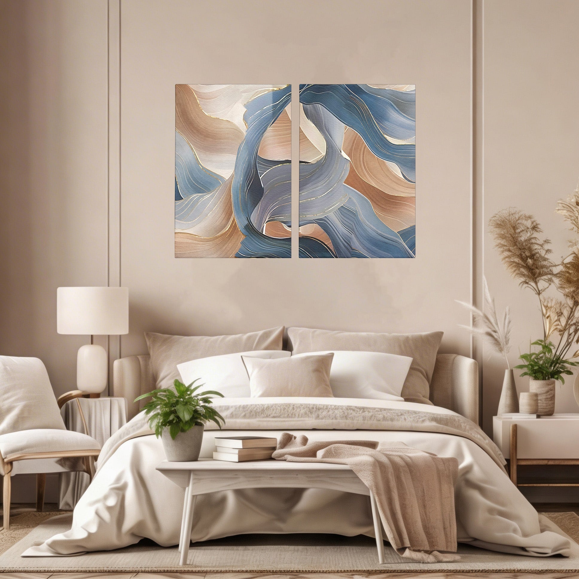 Set 2 Tablouri Canvas Premium LuxCanva® B2-1106, Pierdut In Pastel, Living, Abstract, Valuri, Culori Pastelate, Furtuna, Dormitor, Culori Vibrante