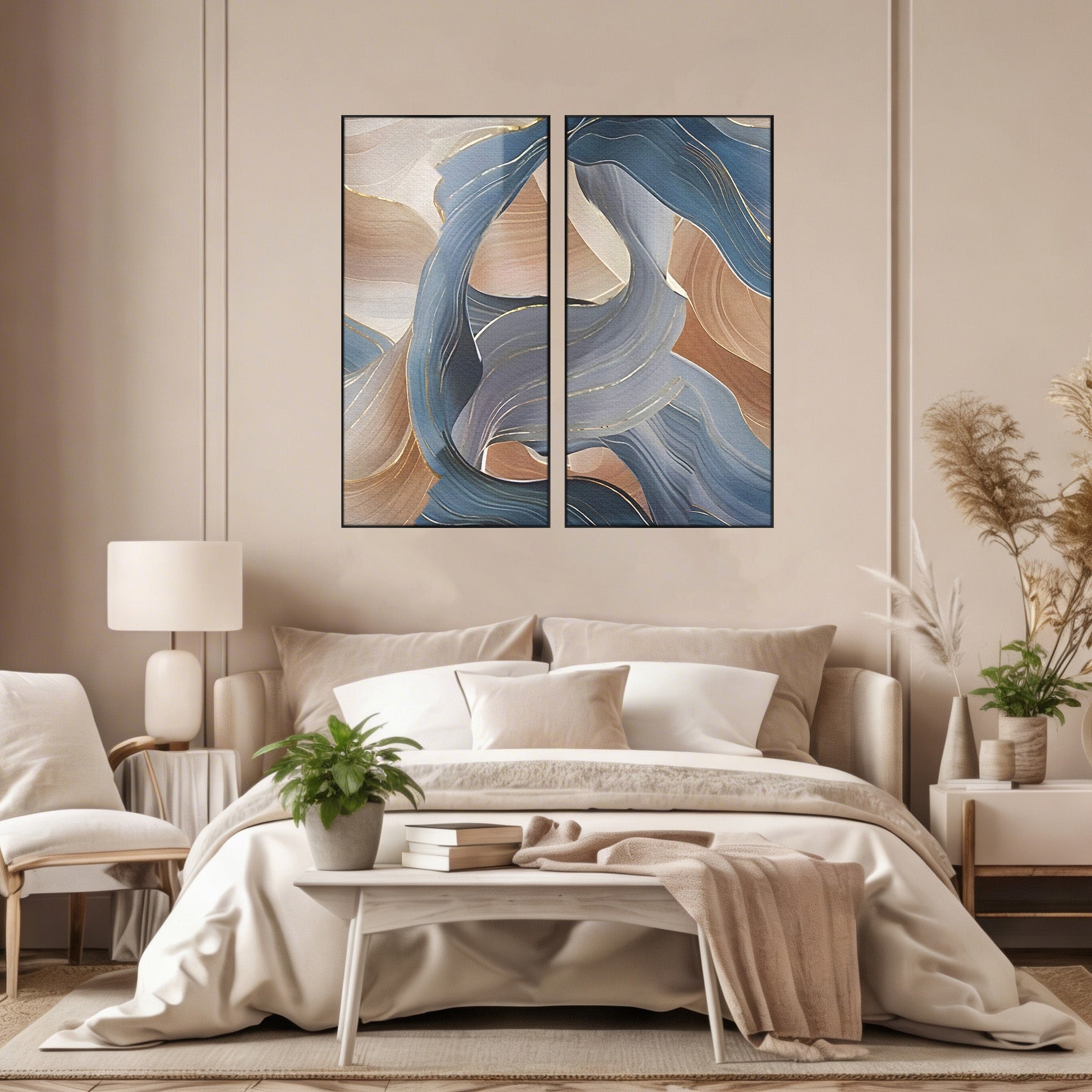 Set 2 Tablouri Canvas Premium LuxCanva® B2-1106, Pierdut In Pastel, Living, Abstract, Valuri, Culori Pastelate, Furtuna, Dormitor, Culori Vibrante