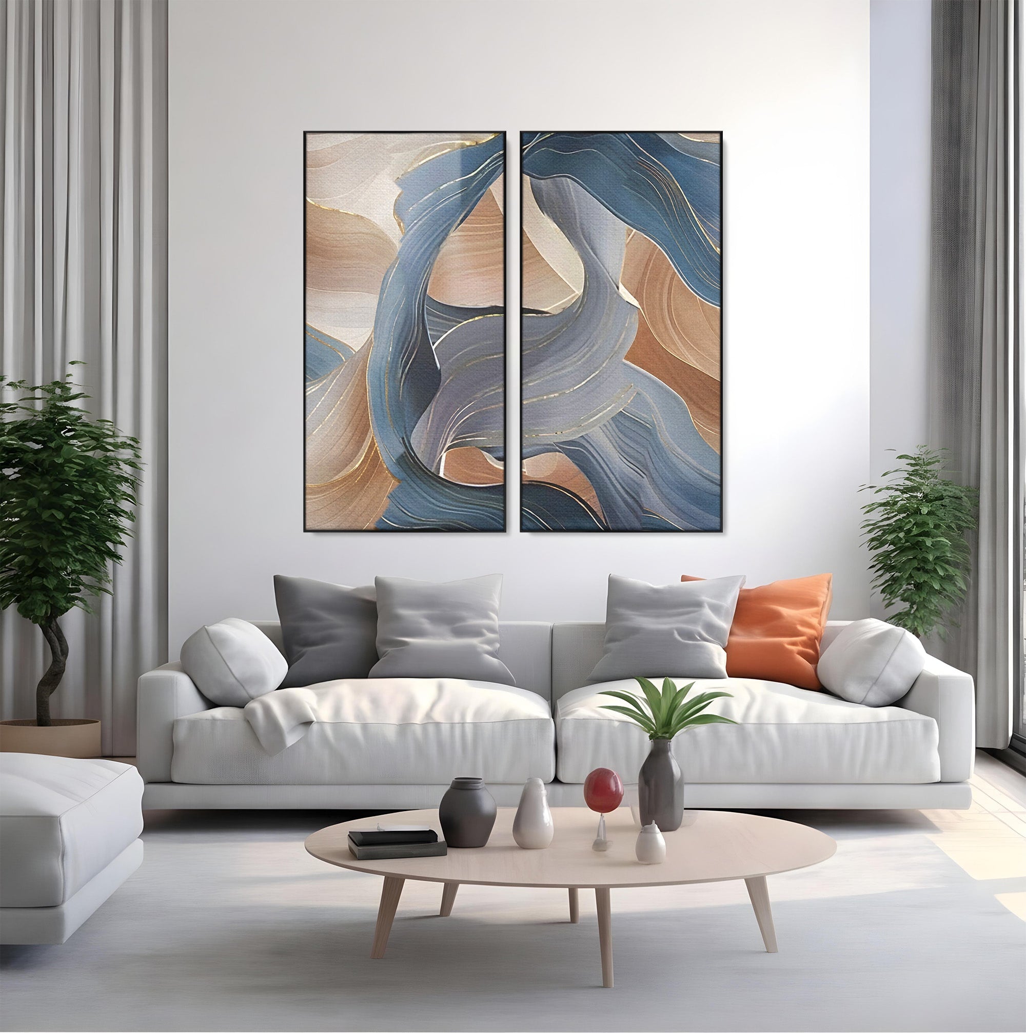 Set 2 Tablouri Canvas Premium LuxCanva® B2-1106, Pierdut In Pastel, Living, Abstract, Valuri, Culori Pastelate, Furtuna, Dormitor, Culori Vibrante