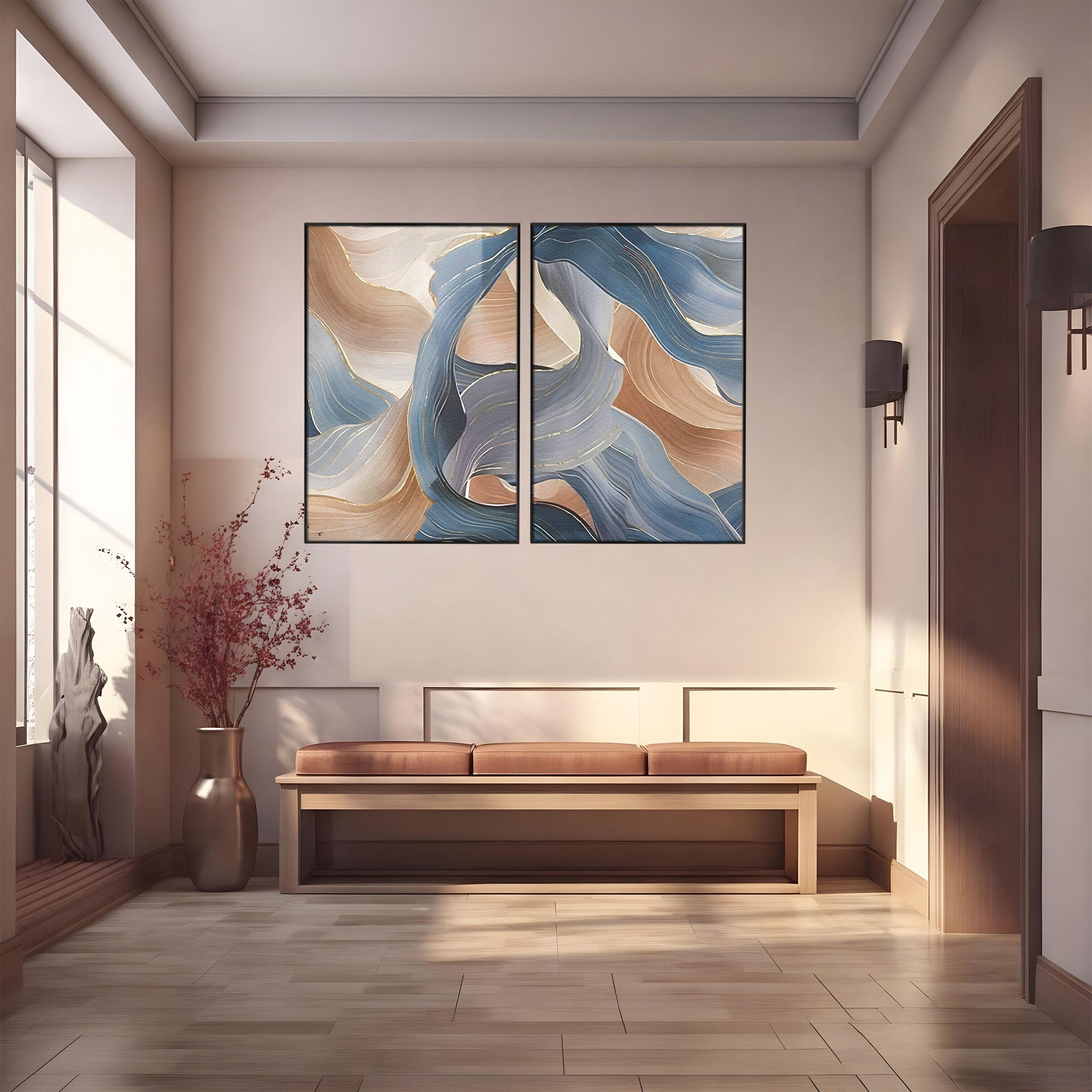Set 2 Tablouri Canvas Premium LuxCanva® B2-1106, Pierdut In Pastel, Living, Abstract, Valuri, Culori Pastelate, Furtuna, Dormitor, Culori Vibrante