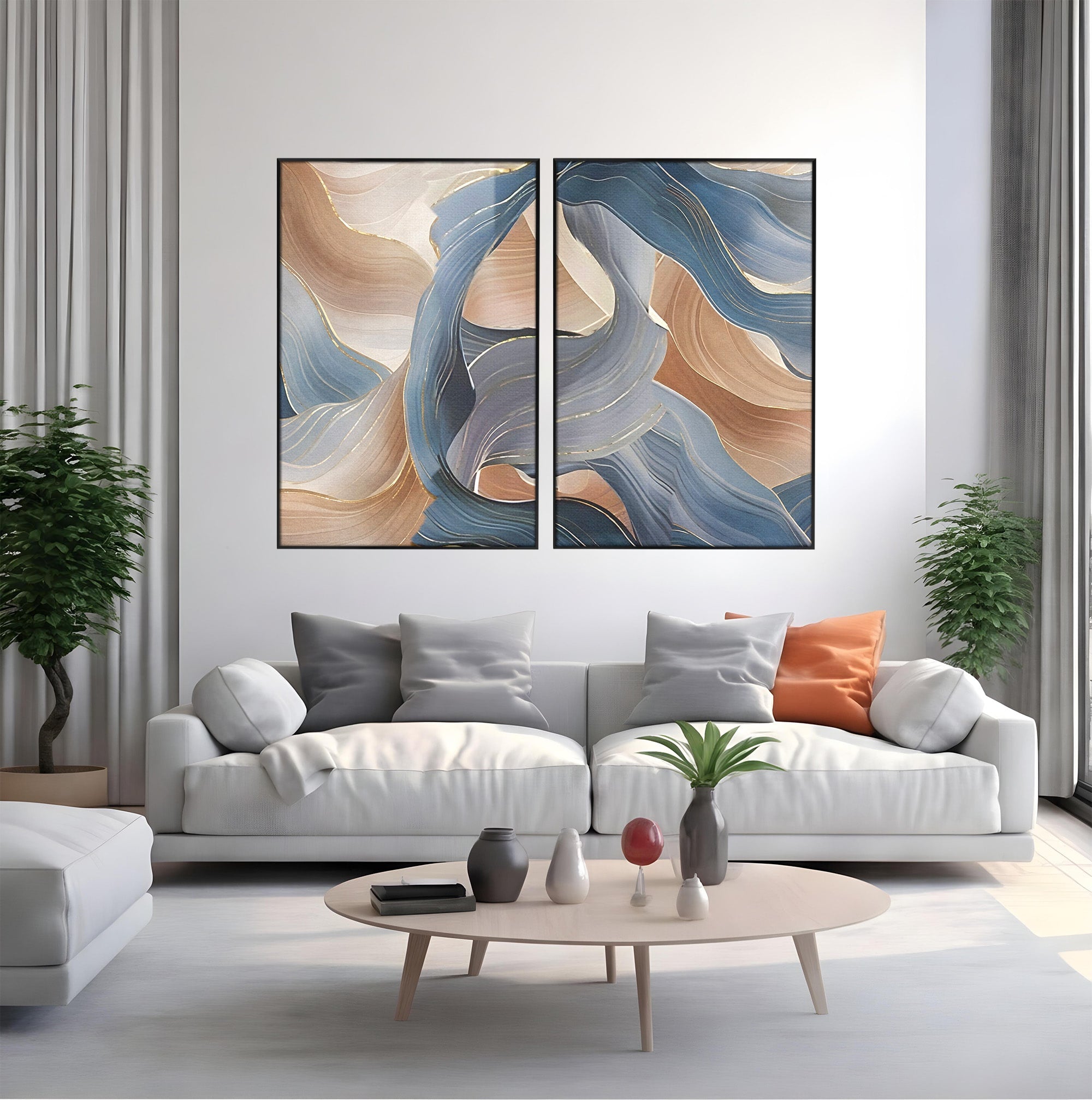 Set 2 Tablouri Canvas Premium LuxCanva® B2-1106, Pierdut In Pastel, Living, Abstract, Valuri, Culori Pastelate, Furtuna, Dormitor, Culori Vibrante