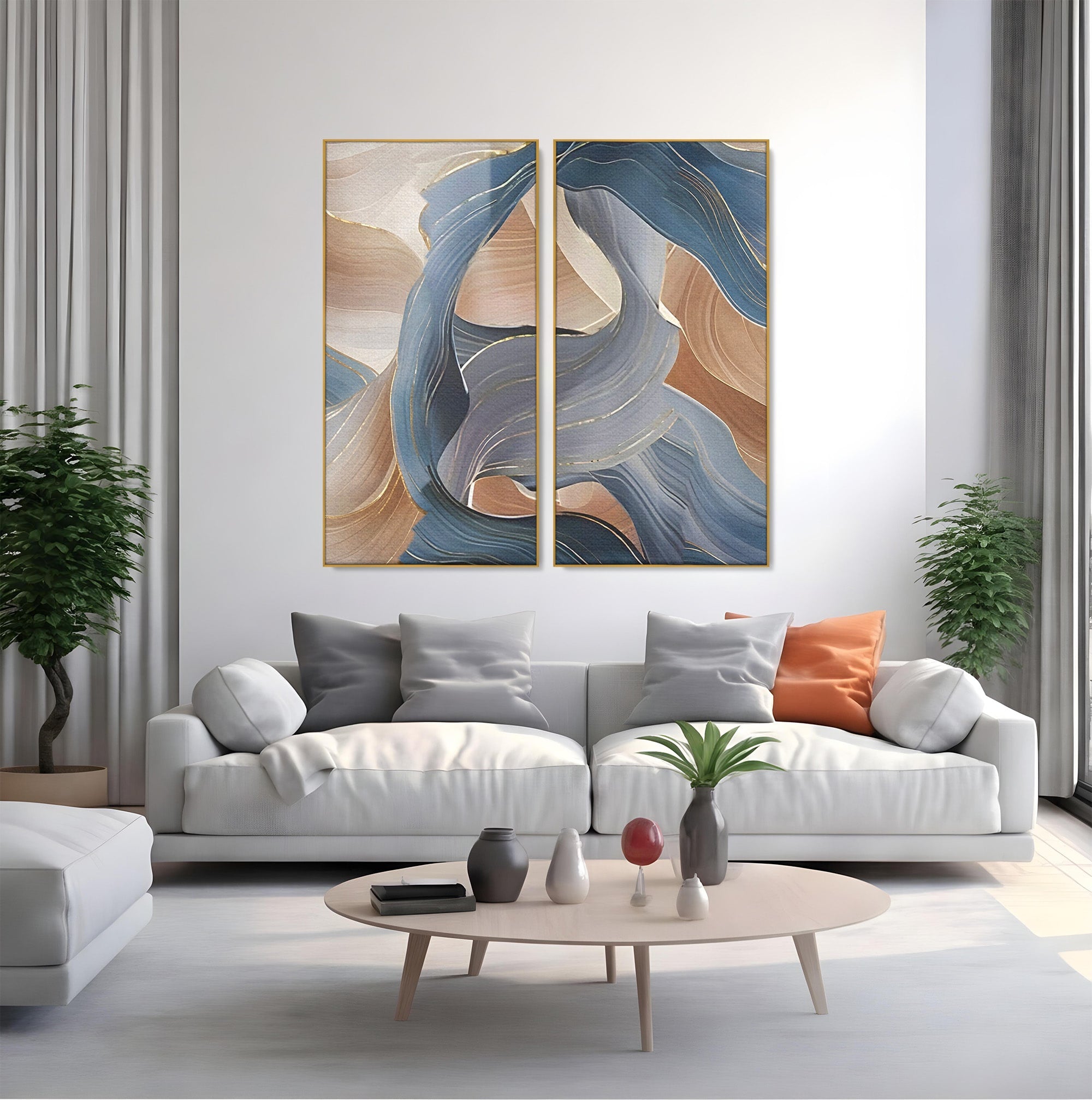 Set 2 Tablouri Canvas Premium LuxCanva® B2-1106, Pierdut In Pastel, Living, Abstract, Valuri, Culori Pastelate, Furtuna, Dormitor, Culori Vibrante