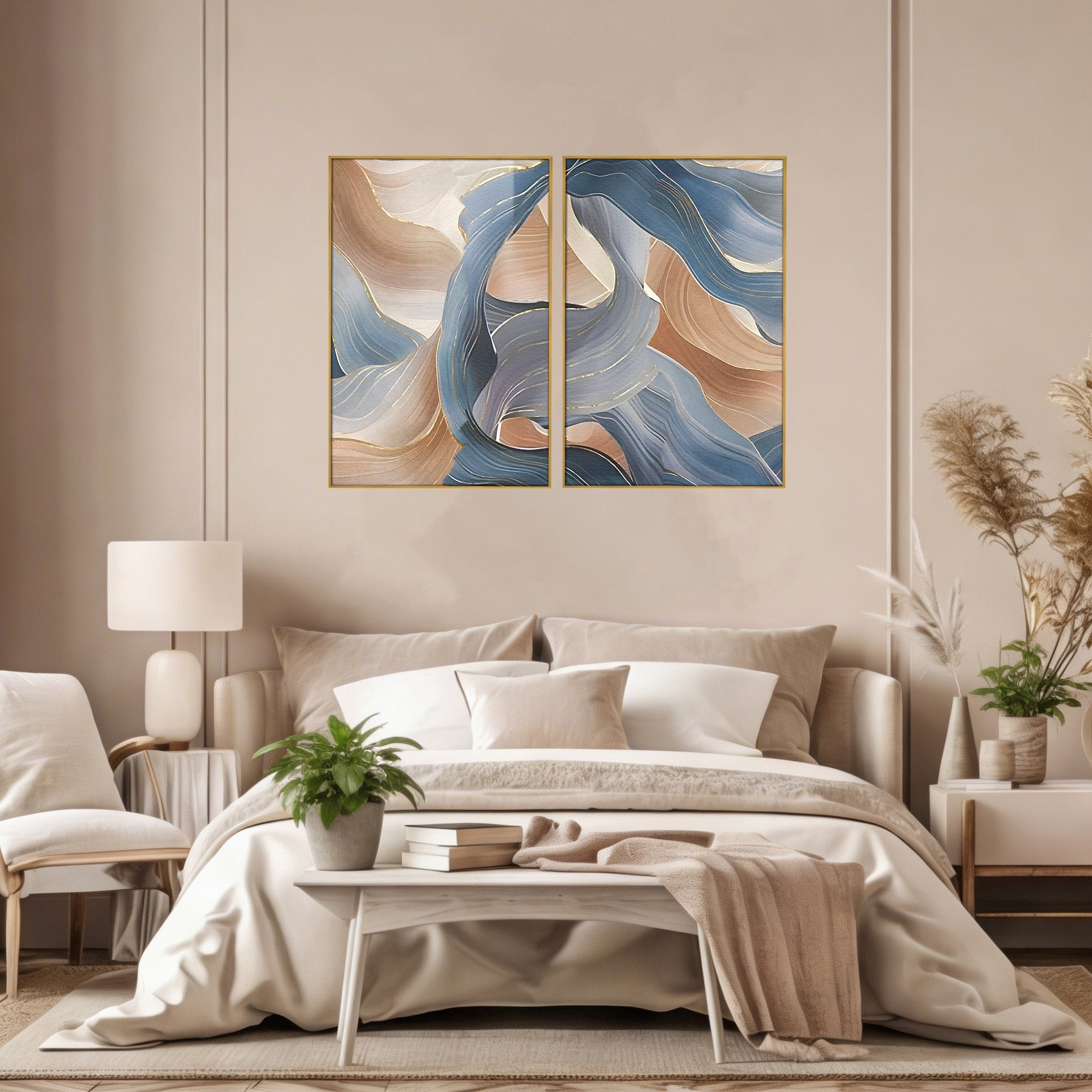 Set 2 Tablouri Canvas Premium LuxCanva® B2-1106, Pierdut In Pastel, Living, Abstract, Valuri, Culori Pastelate, Furtuna, Dormitor, Culori Vibrante