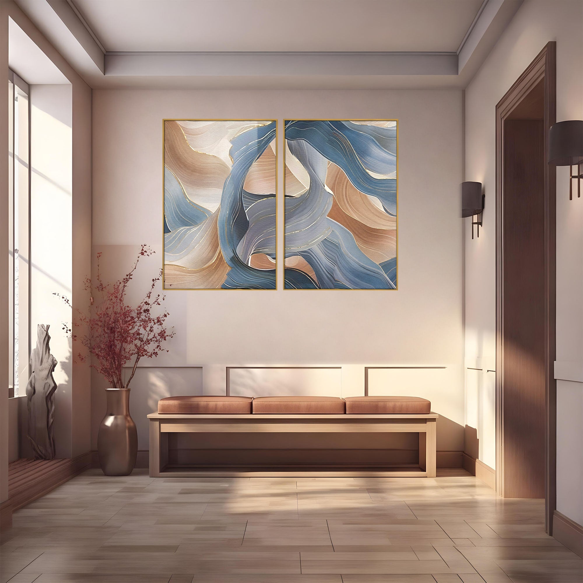 Set 2 Tablouri Canvas Premium LuxCanva® B2-1106, Pierdut In Pastel, Living, Abstract, Valuri, Culori Pastelate, Furtuna, Dormitor, Culori Vibrante