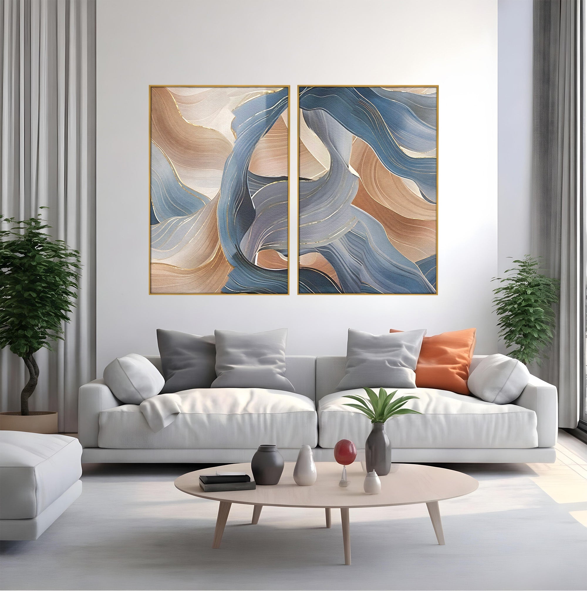 Set 2 Tablouri Canvas Premium LuxCanva® B2-1106, Pierdut In Pastel, Living, Abstract, Valuri, Culori Pastelate, Furtuna, Dormitor, Culori Vibrante
