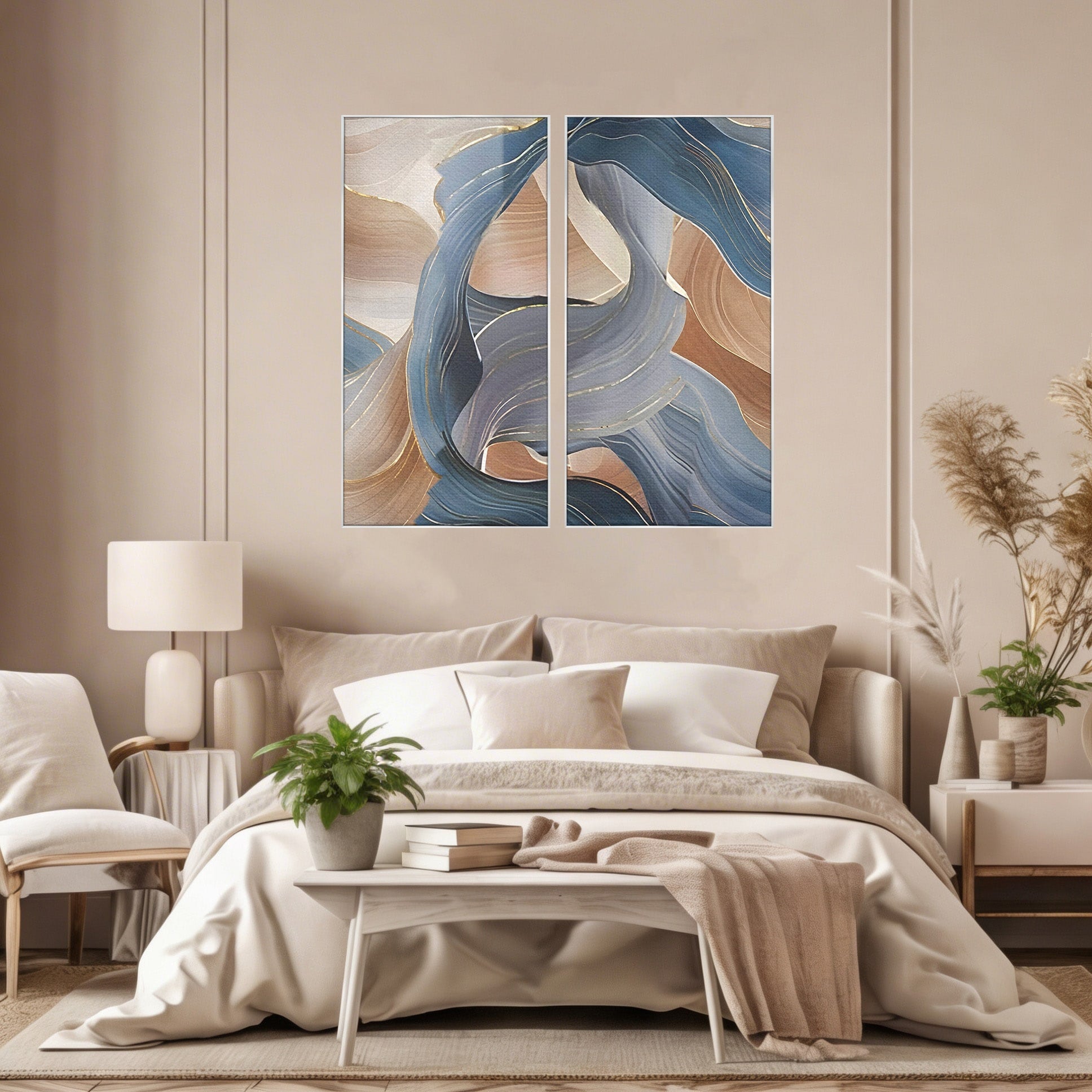 Set 2 Tablouri Canvas Premium LuxCanva® B2-1106, Pierdut In Pastel, Living, Abstract, Valuri, Culori Pastelate, Furtuna, Dormitor, Culori Vibrante