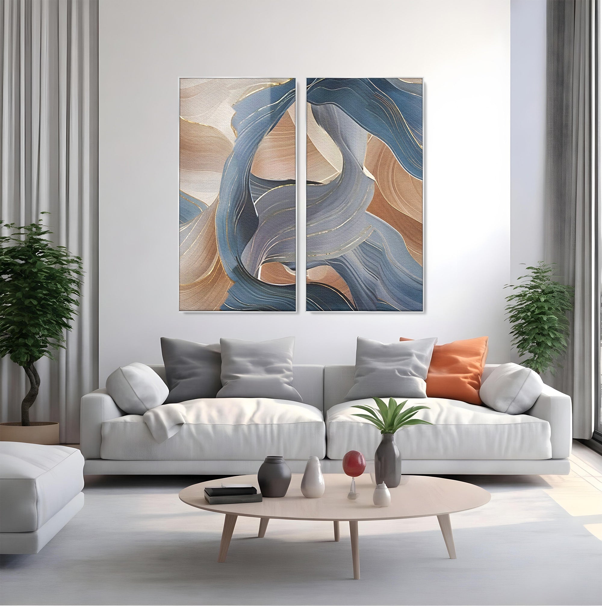 Set 2 Tablouri Canvas Premium LuxCanva® B2-1106, Pierdut In Pastel, Living, Abstract, Valuri, Culori Pastelate, Furtuna, Dormitor, Culori Vibrante