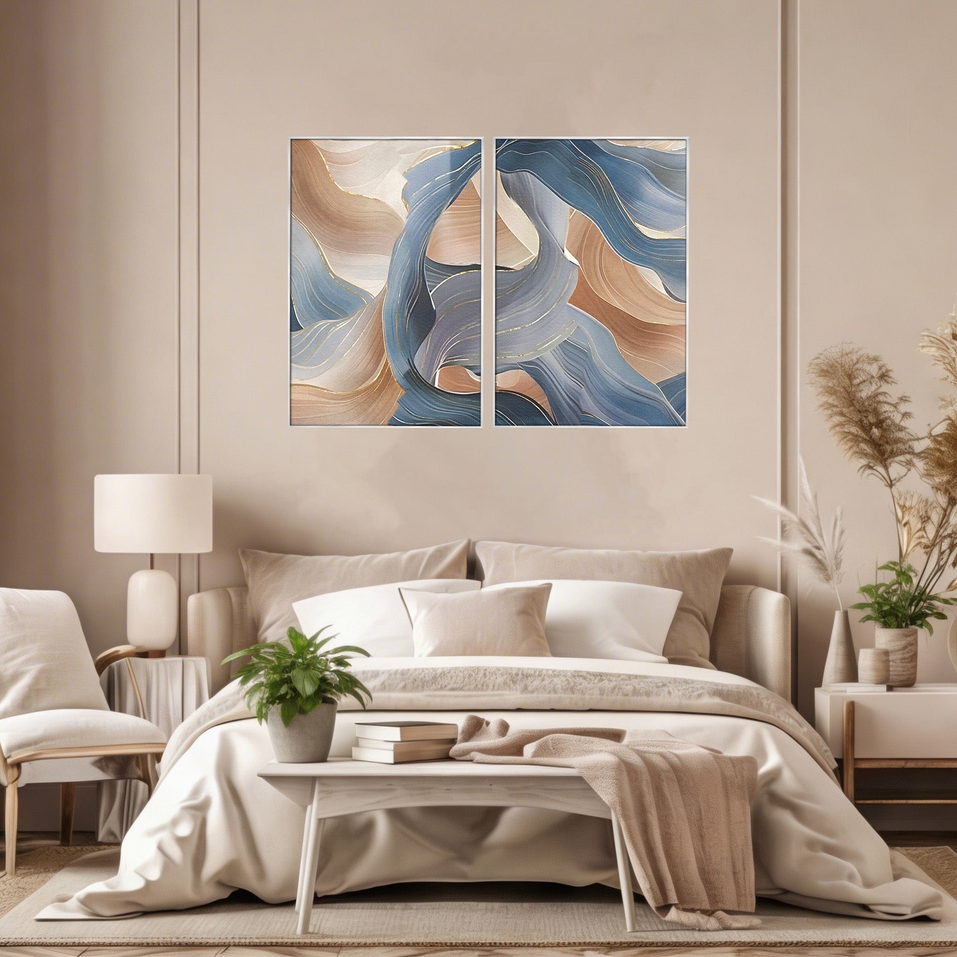 Set 2 Tablouri Canvas Premium LuxCanva® B2-1106, Pierdut In Pastel, Living, Abstract, Valuri, Culori Pastelate, Furtuna, Dormitor, Culori Vibrante