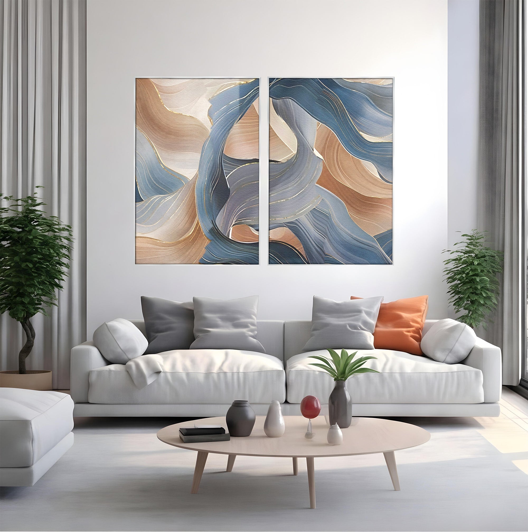 Set 2 Tablouri Canvas Premium LuxCanva® B2-1106, Pierdut In Pastel, Living, Abstract, Valuri, Culori Pastelate, Furtuna, Dormitor, Culori Vibrante