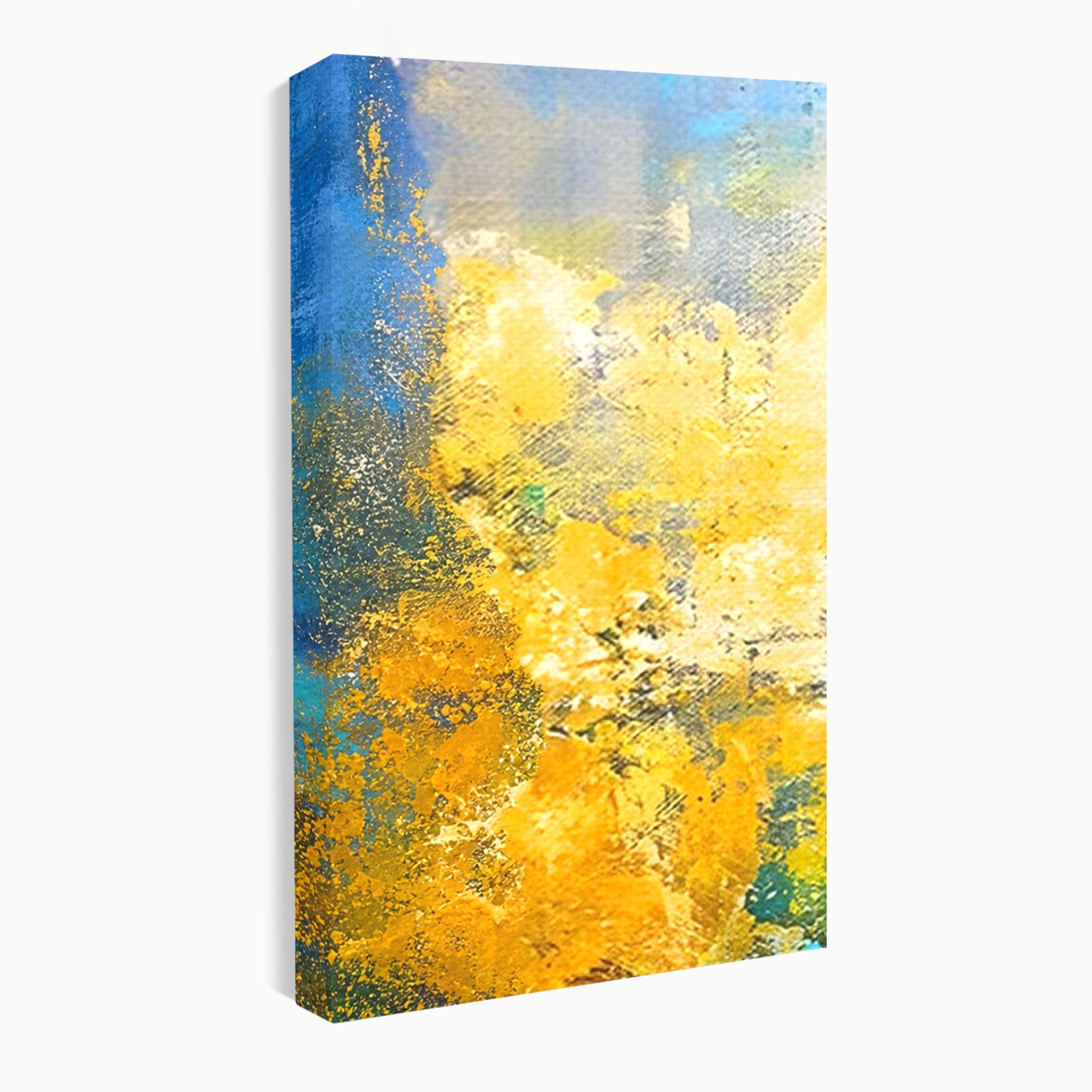 Set 3 Tablouri Canvas Premium LuxCanva® B3-1104, Mare Abstracta, Living, Liniste, Foite Aurii, Albastru, Decor, Mare, Apa, Culori Vibrante