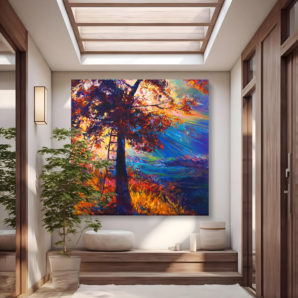 Tablou Canvas Premium LuxCanva® C1001, Copac La Rasarit ,  Living, Scara, Frunze, Cer, Dormitor, Culori Vibrante