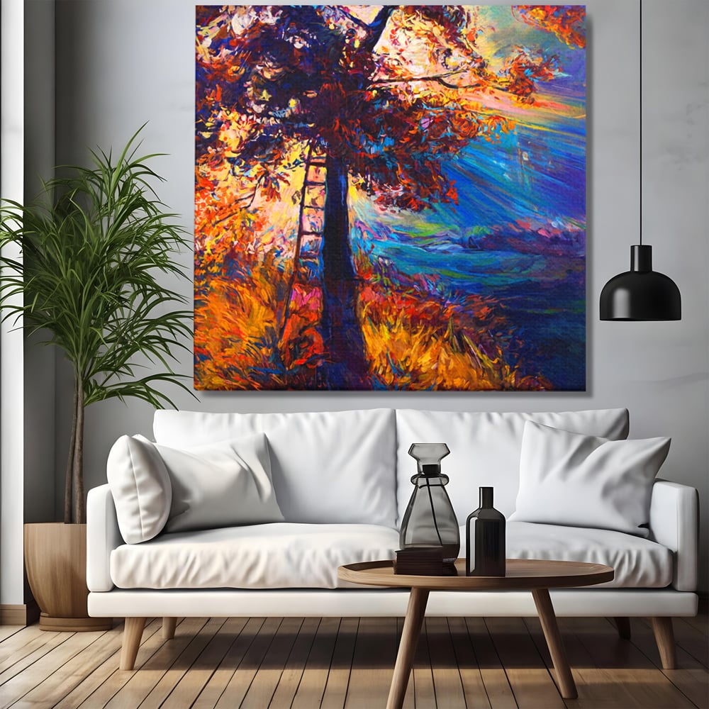 Tablou Canvas Premium LuxCanva® C1001, Copac La Rasarit ,  Living, Scara, Frunze, Cer, Dormitor, Culori Vibrante