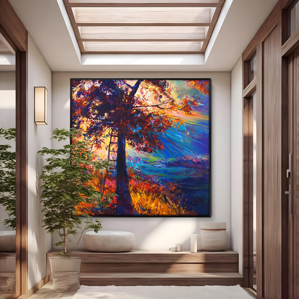 Tablou Canvas Premium LuxCanva® C1001, Copac La Rasarit ,  Living, Scara, Frunze, Cer, Dormitor, Culori Vibrante