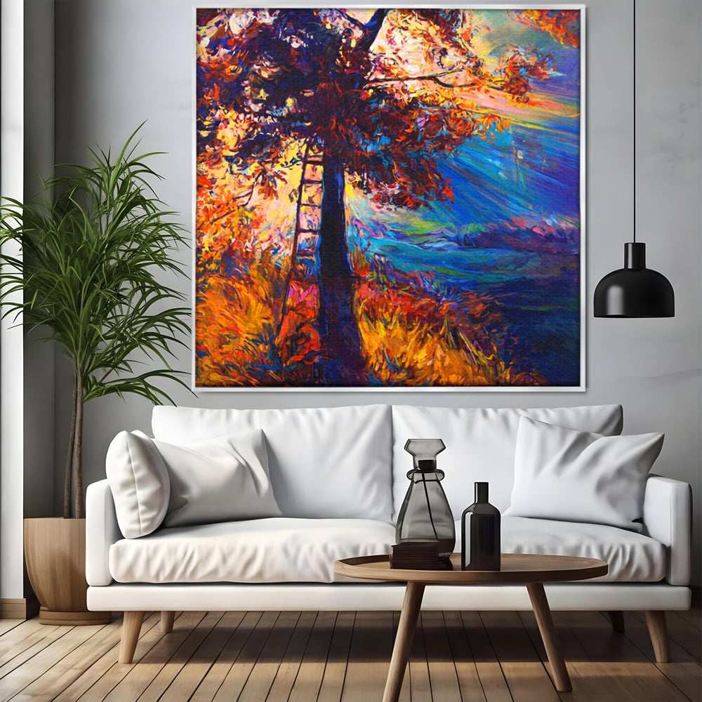 Tablou Canvas Premium LuxCanva® C1001, Copac La Rasarit ,  Living, Scara, Frunze, Cer, Dormitor, Culori Vibrante