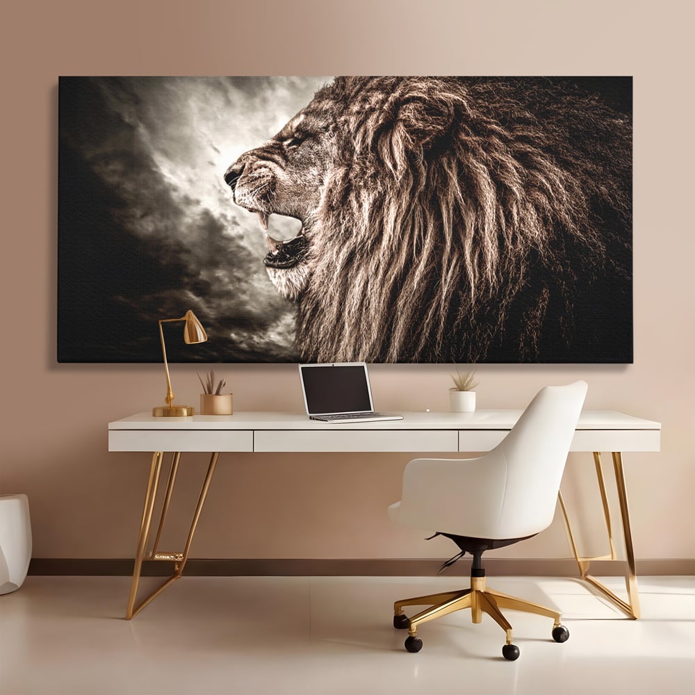 Tablou Canvas Premium LuxCanva® C1002, Leading Lion ,  Living, Leu, Lider, Neinfricat, Dormitor, Culori Vibrante