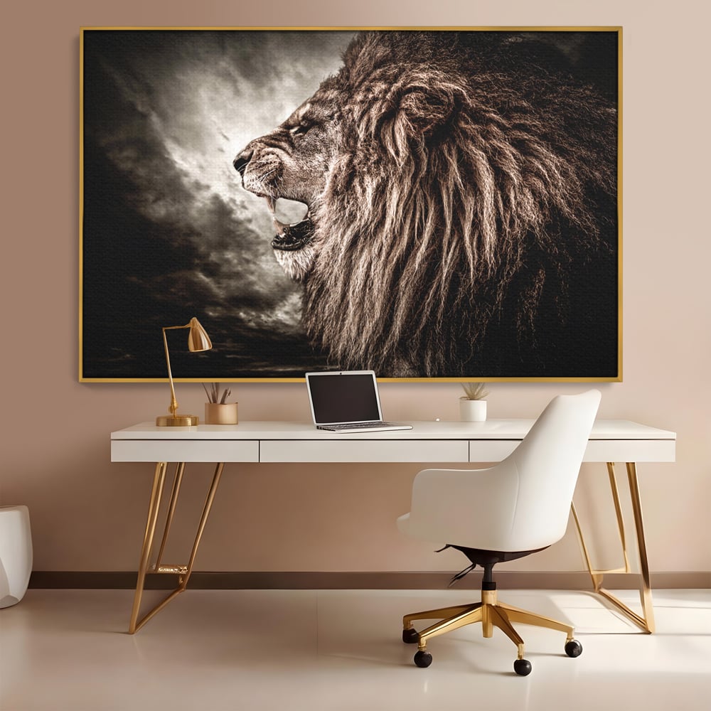 Tablou Canvas Premium LuxCanva® C1002, Leading Lion ,  Living, Leu, Lider, Neinfricat, Dormitor, Culori Vibrante