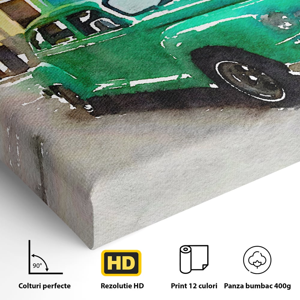 Tablou Canvas Premium LuxCanva® C1003, Old Car , Living, Strada, Vacanta, Masina, Camera Copil, Culori Vibrante