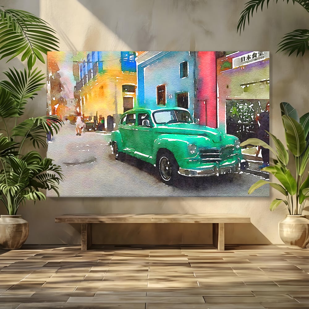 Tablou Canvas Premium LuxCanva® C1003, Old Car , Living, Strada, Vacanta, Masina, Camera Copil, Culori Vibrante