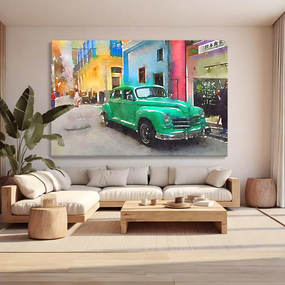 Tablou Canvas Premium LuxCanva® C1003, Old Car , Living, Strada, Vacanta, Masina, Camera Copil, Culori Vibrante