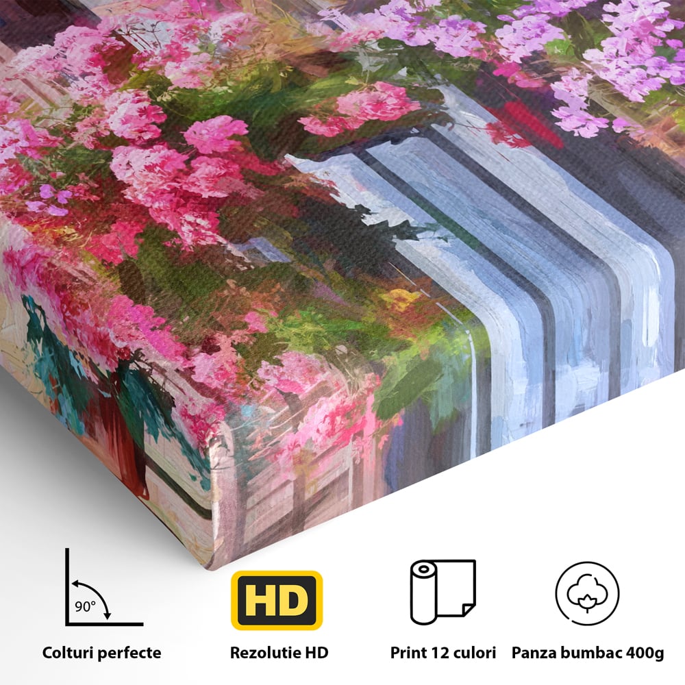 Tablou Canvas Premium LuxCanva® C1005, Balcon Cu Flori , Living, Strada, Vacanta, Flori, Balcon, Culori Vibrante