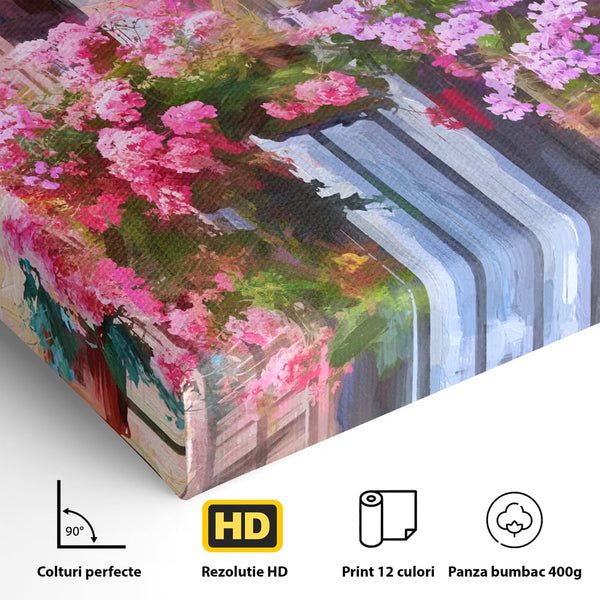 Tablou Canvas Premium LuxCanva® C1005, Balcon Cu Flori , Living, Strada, Vacanta, Flori, Balcon, Culori Vibrante