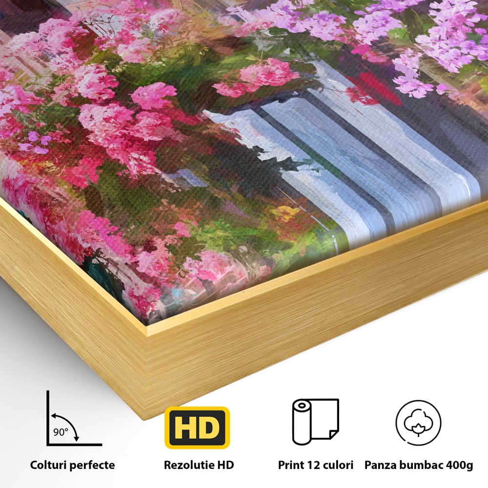 Tablou Canvas Premium LuxCanva® C1005, Balcon Cu Flori , Living, Strada, Vacanta, Flori, Balcon, Culori Vibrante