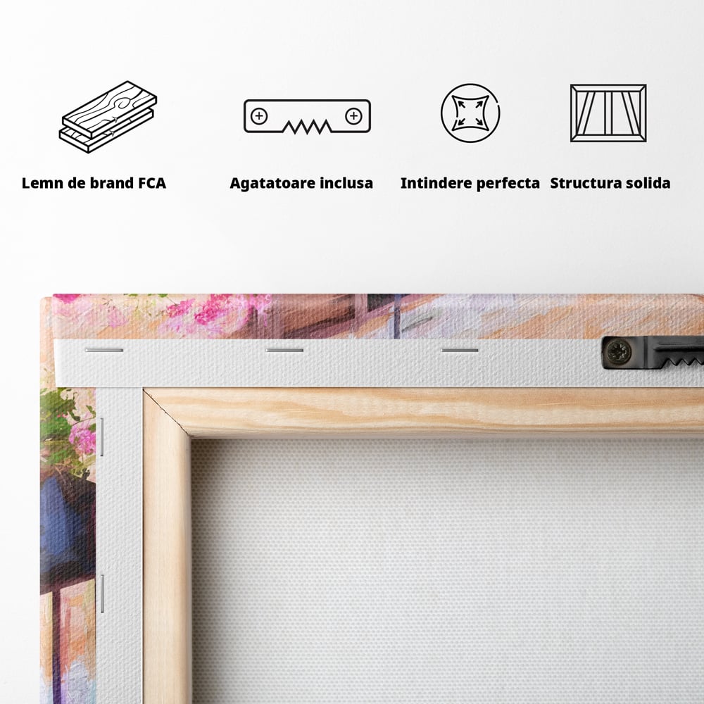 Tablou Canvas Premium LuxCanva® C1005, Balcon Cu Flori , Living, Strada, Vacanta, Flori, Balcon, Culori Vibrante