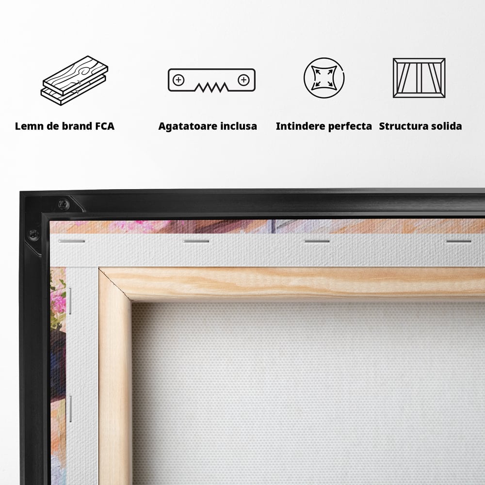 Tablou Canvas Premium LuxCanva® C1005, Balcon Cu Flori , Living, Strada, Vacanta, Flori, Balcon, Culori Vibrante