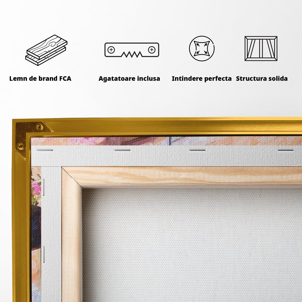Tablou Canvas Premium LuxCanva® C1005, Balcon Cu Flori , Living, Strada, Vacanta, Flori, Balcon, Culori Vibrante