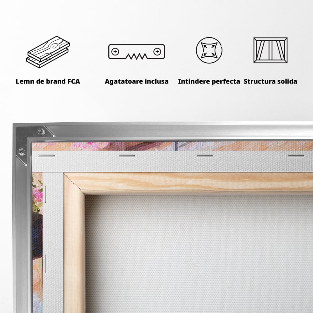 Tablou Canvas Premium LuxCanva® C1005, Balcon Cu Flori , Living, Strada, Vacanta, Flori, Balcon, Culori Vibrante