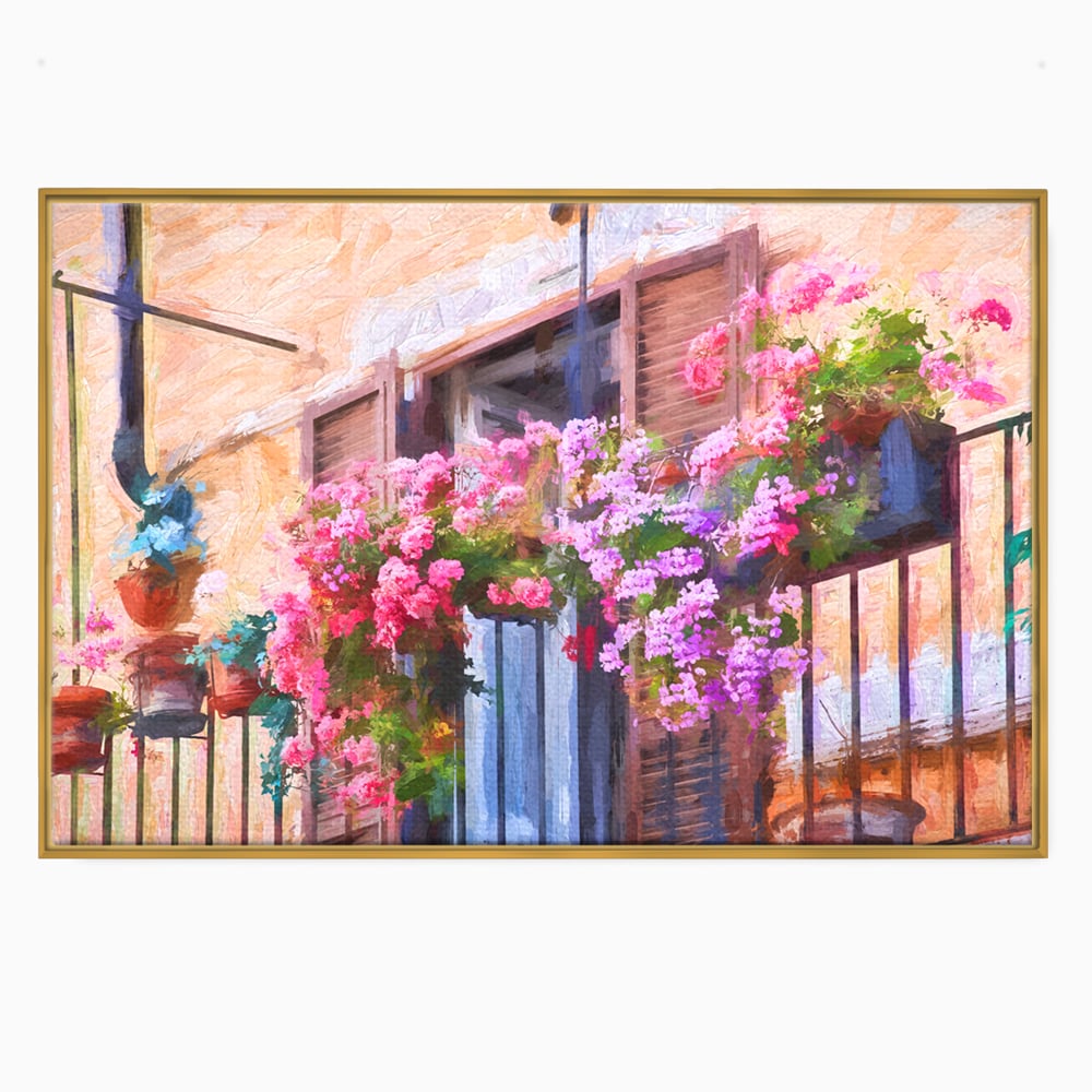 Tablou Canvas Premium LuxCanva® C1005, Balcon Cu Flori , Living, Strada, Vacanta, Flori, Balcon, Culori Vibrante