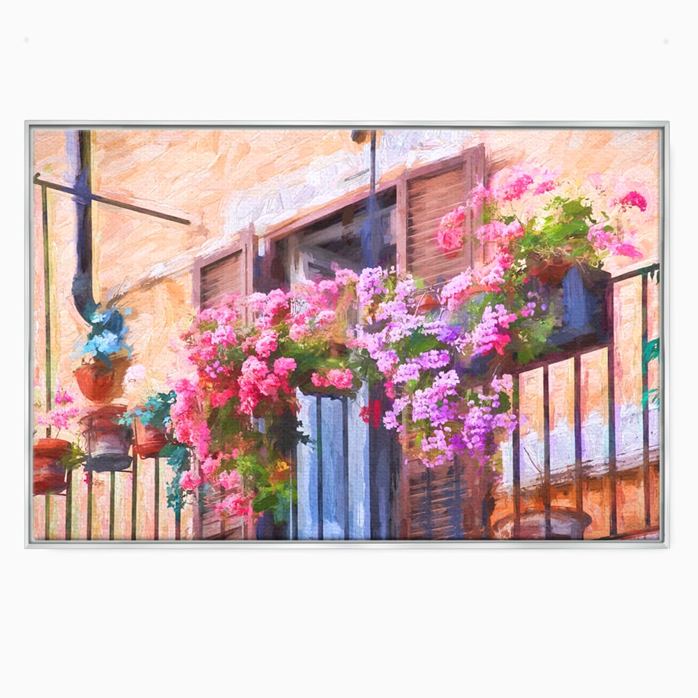Tablou Canvas Premium LuxCanva® C1005, Balcon Cu Flori , Living, Strada, Vacanta, Flori, Balcon, Culori Vibrante