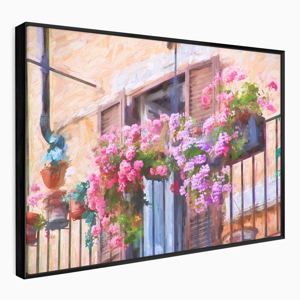 Tablou Canvas Premium LuxCanva® C1005, Balcon Cu Flori , Living, Strada, Vacanta, Flori, Balcon, Culori Vibrante