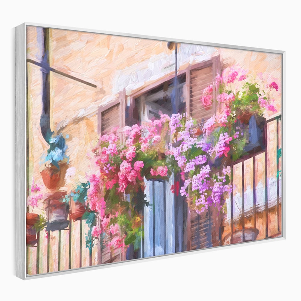 Tablou Canvas Premium LuxCanva® C1005, Balcon Cu Flori , Living, Strada, Vacanta, Flori, Balcon, Culori Vibrante