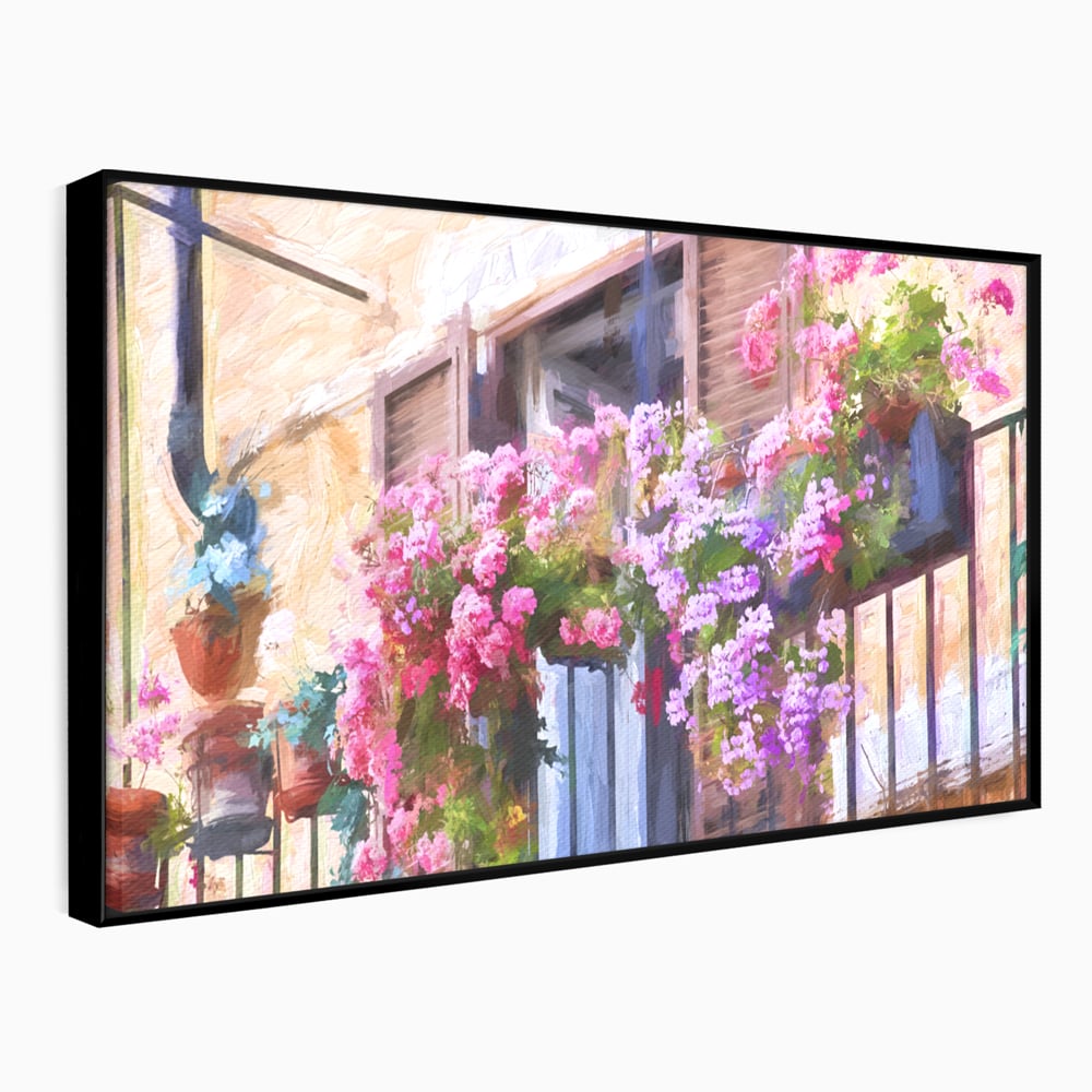 Tablou Canvas Premium LuxCanva® C1005, Balcon Cu Flori , Living, Strada, Vacanta, Flori, Balcon, Culori Vibrante
